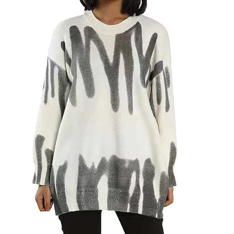 Loose Printed Geometric Pullover Knit Sweater