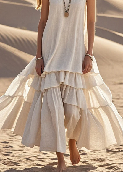 Women's Original White Cotton Sleeveless Long Dress Summer