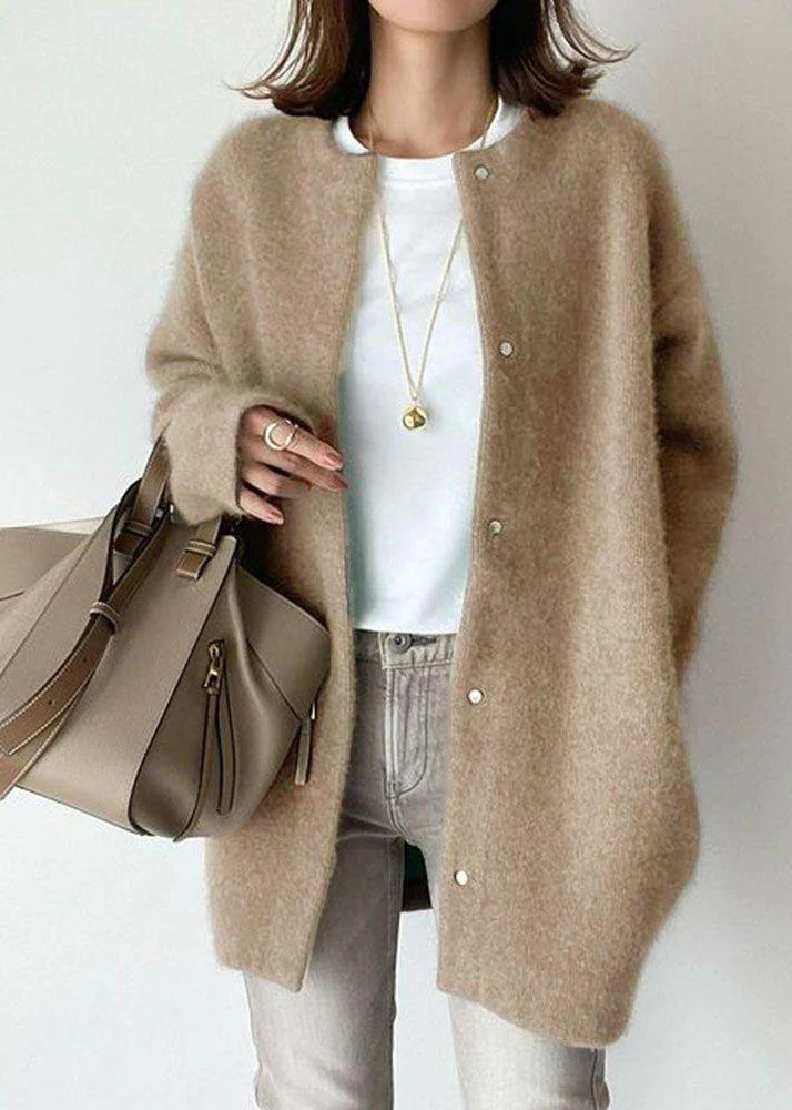 Casual O-neck patchwork mink wool knit coat
