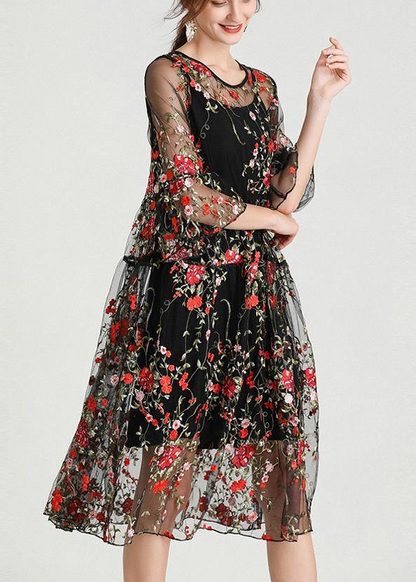 Women's Embroidered Lace Embroidered Half Sleeve Dress Set of 2