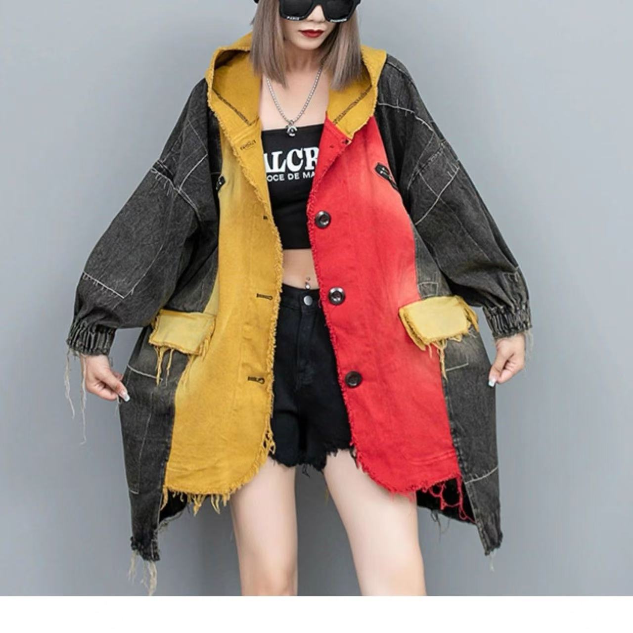 Women's Loose Asymmetric Patchwork Denim