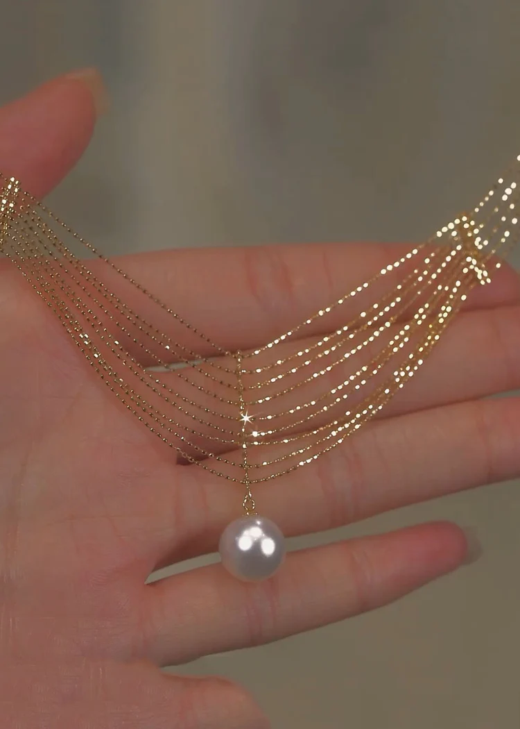 Elegant Gold Pearl Lace Tassel Pendant Necklace
