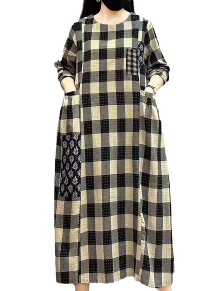 Casual Collar Pocket Printed Patchwork Long Sleeve Dress