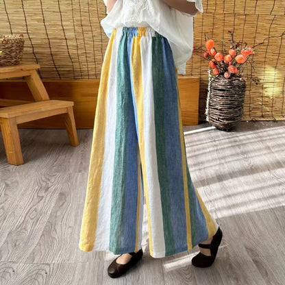 Casual Colorful Oversized Striped Cotton Wide Leg Pants