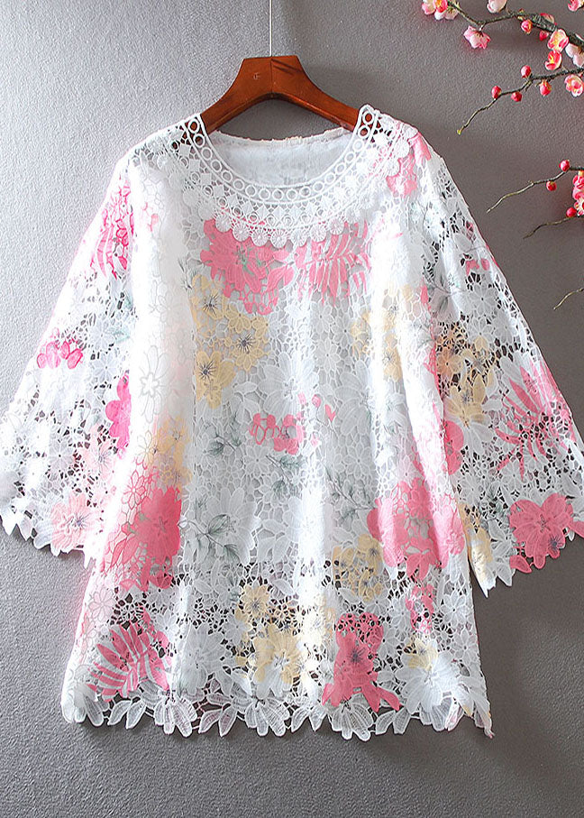 White Embroidered Lace Blouse