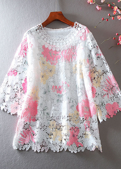 White Embroidered Lace Blouse