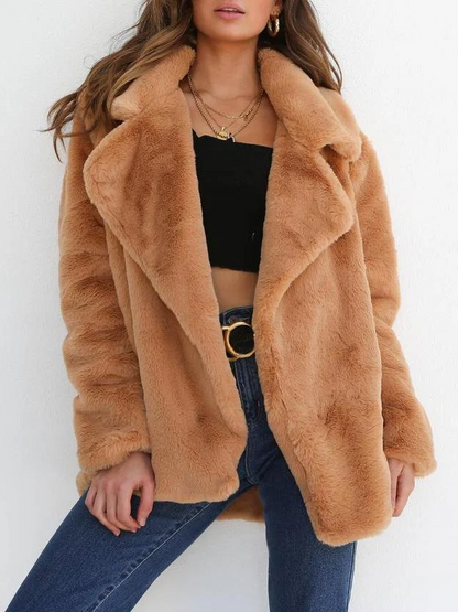 Women's Large Size Large Lapel Cozy Tweed Coat