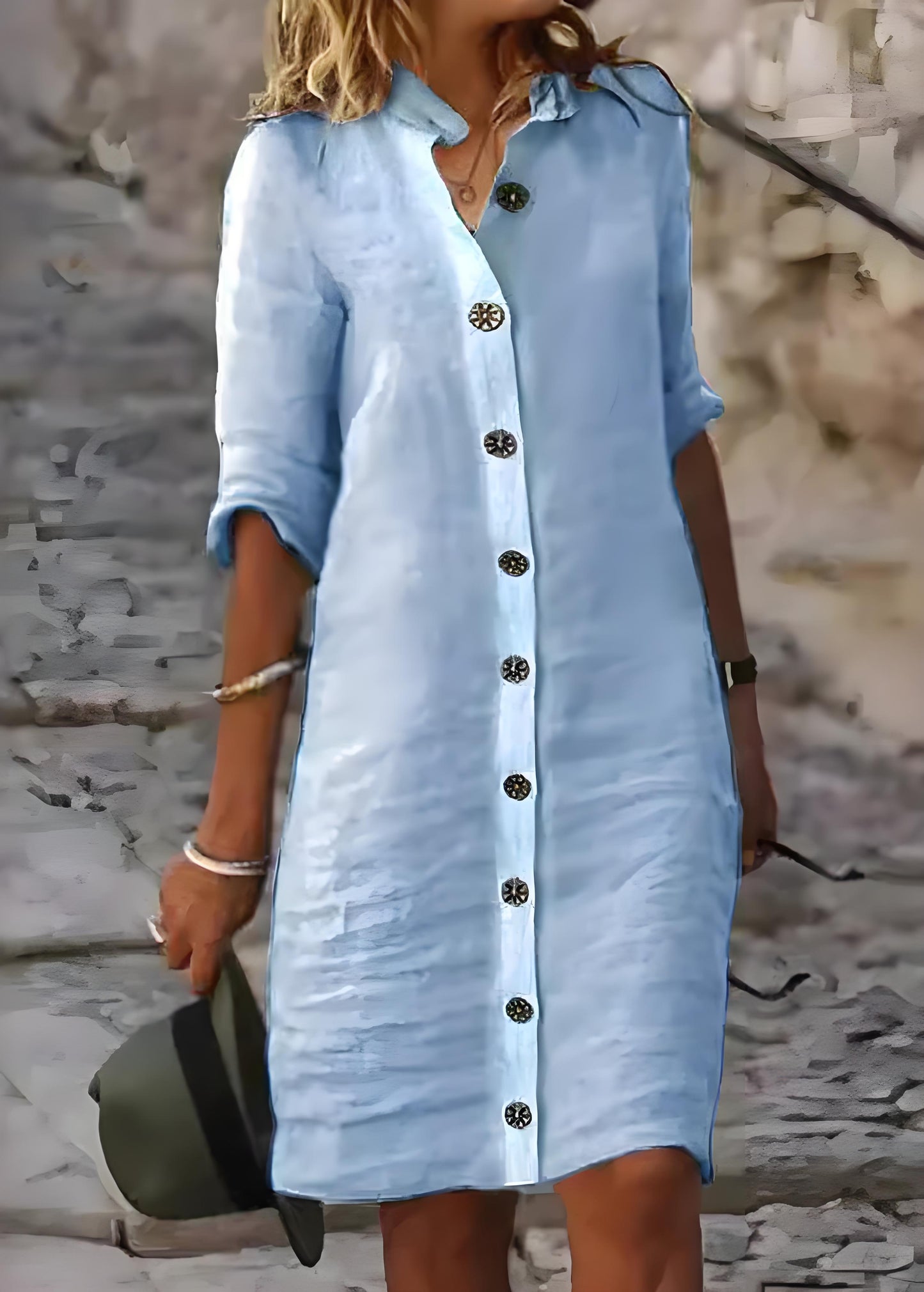 Women's Casual White Standing Collar Button Cotton Dress Half Sleeve Spring Summer