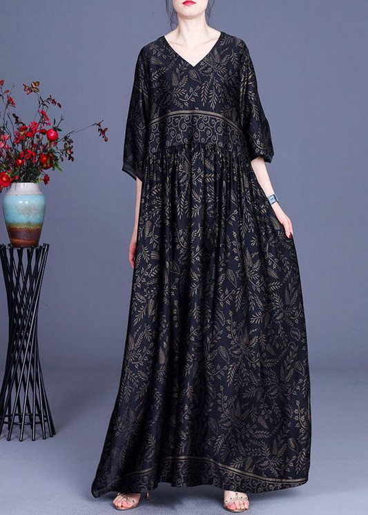 Elegant Printed Silk V-Neck Dress