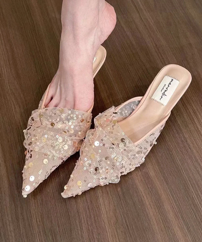 Women's Party Pink Tulle Sequin Pointed Toe Sandals