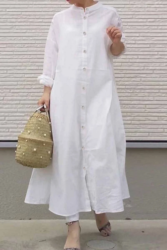 Casual Chinese Standing Collar Shirt Dress Long Sleeve Dresses