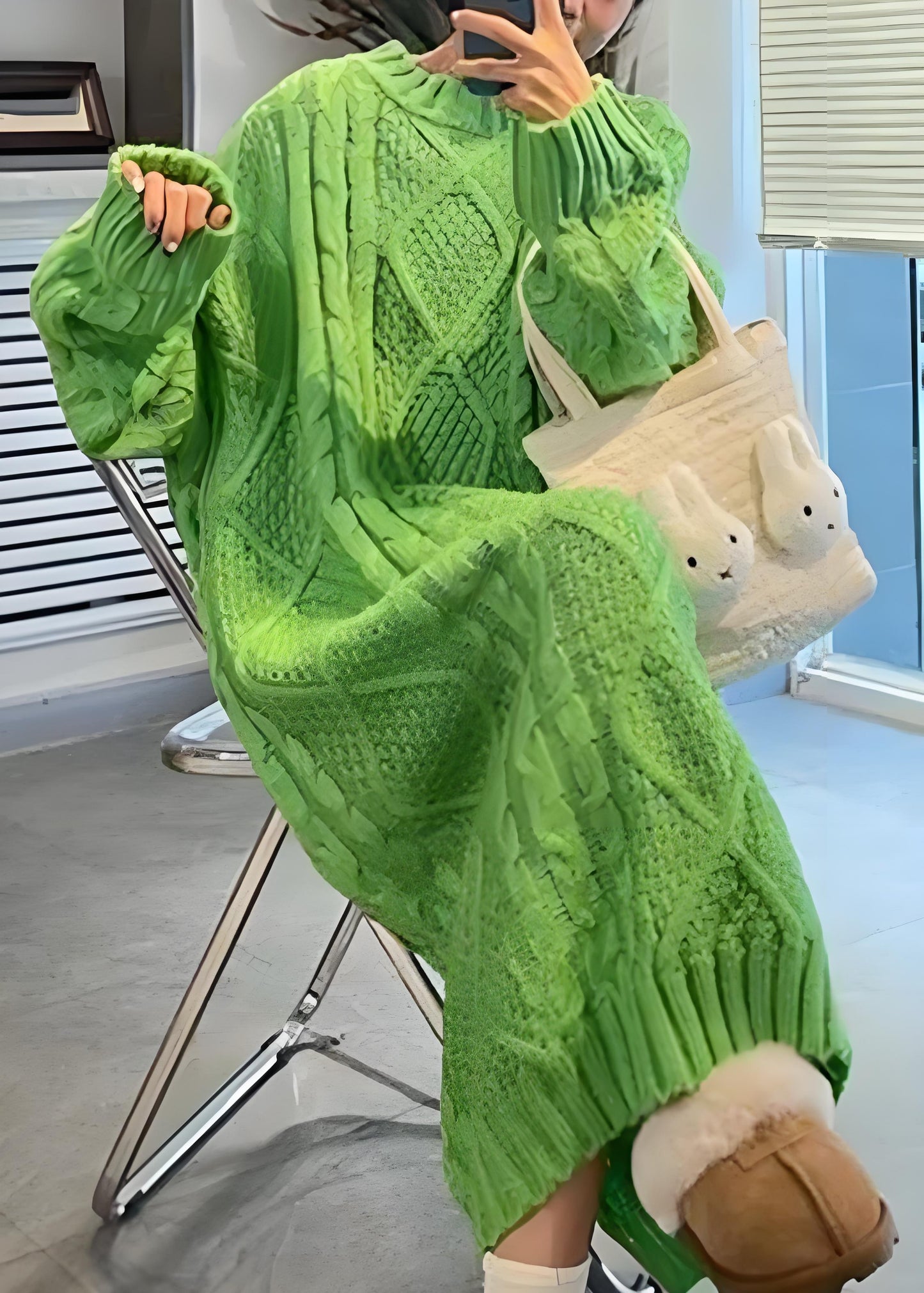 Women's Italian Crew Neck Cotton Knit Sweater Dress