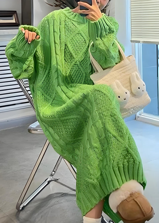 Women's Italian Crew Neck Cotton Knit Sweater Dress