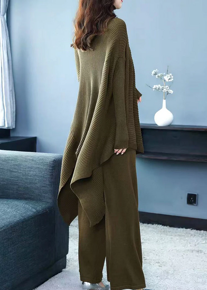 Plus Size Turtleneck Patchwork Wool Two-Piece Set Sweater