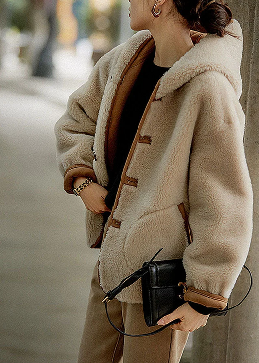 Women's Plus Size Patchwork Button Hooded Faux Fur Long Sleeve Coat