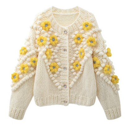French handmade three-dimensional floral cardigan knitted sweater coat winter