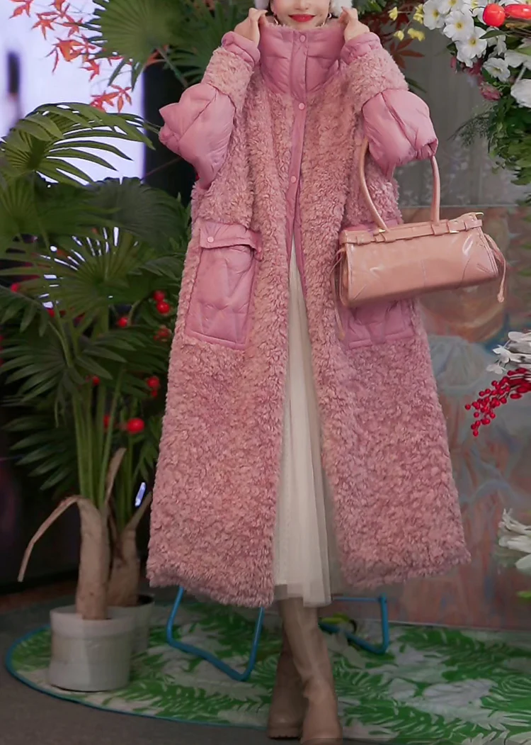 Women's Plus Size Pocket Teddy Bear Patchwork Long Coat