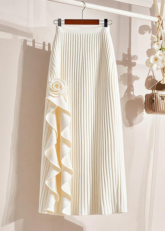 Italian Women's Beige Striped Patchwork Floral Knit Long Dress Spring