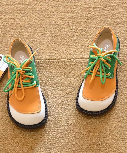 Green Lace Up Patchwork Flats