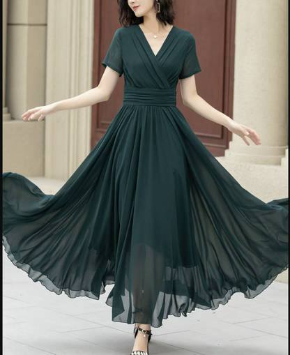 Chiffon Wedding Dresses, Green Long Bridesmaid Dresses, Short Sleeve Chiffon Dresses,, Prom Party Dresses