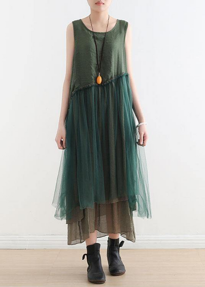 Italian green quilted cotton dress