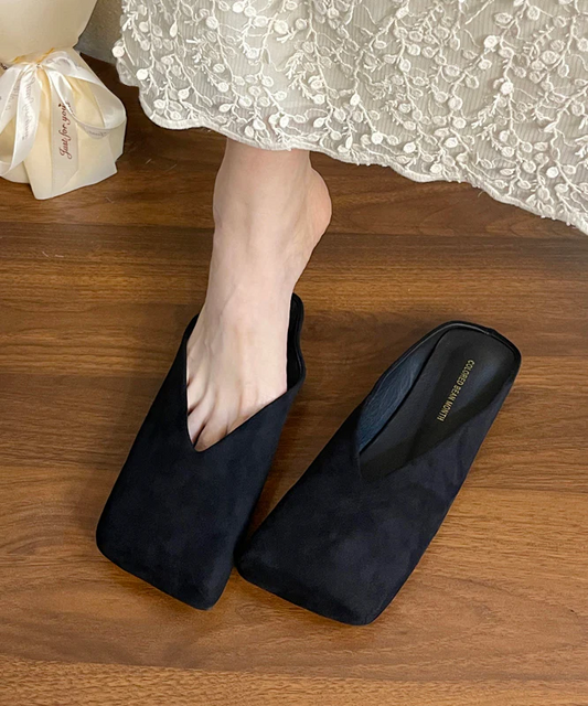 Square Toe Suede Sandals Black