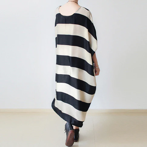 Striped Loose Dresses Long Gowns Oversized Cotton Dresses