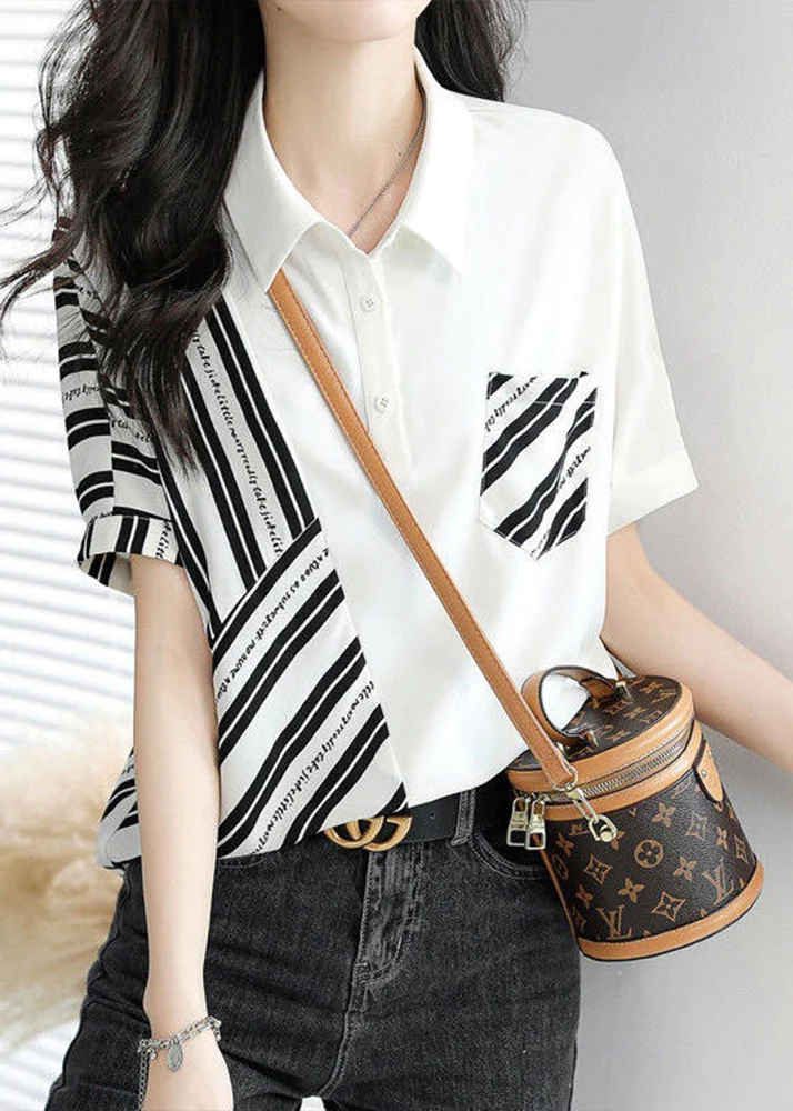 Fashion Striped Patchwork Top Short Sleeve