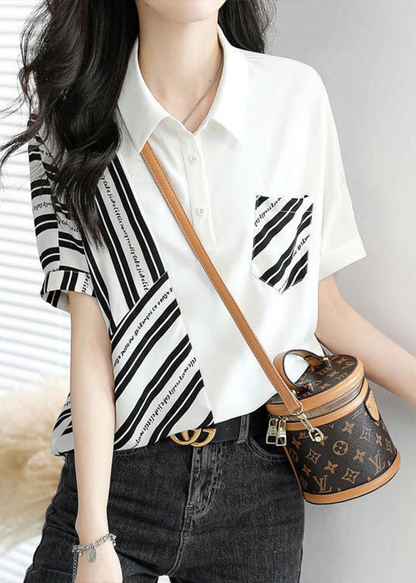 Fashion Striped Patchwork Top Short Sleeve
