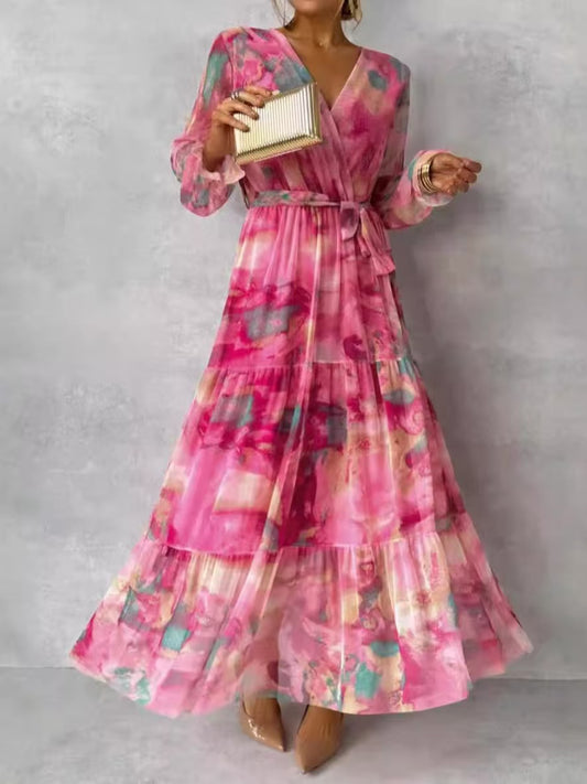 French Pink Long Sleeve Maxi Dress