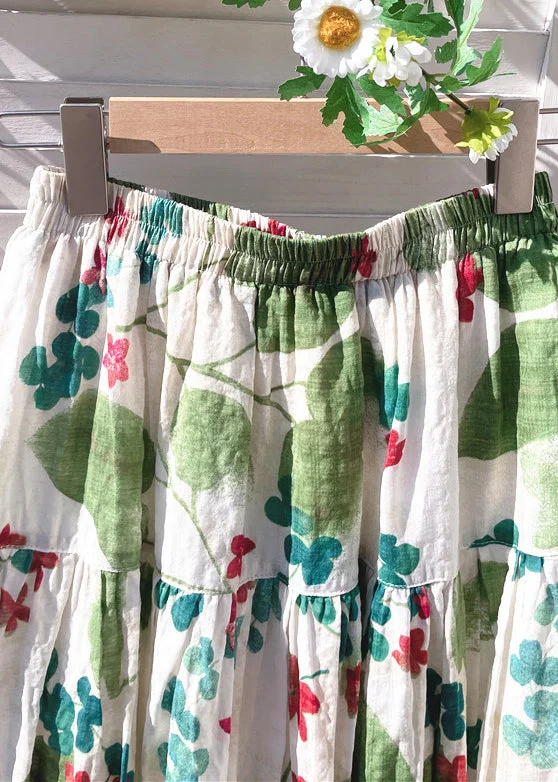 Women's Beach Green Printed Elastic Waist Cotton Halter Skirt