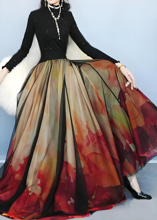 Women's Gradient Color Printed Tulle Half-body Skirt