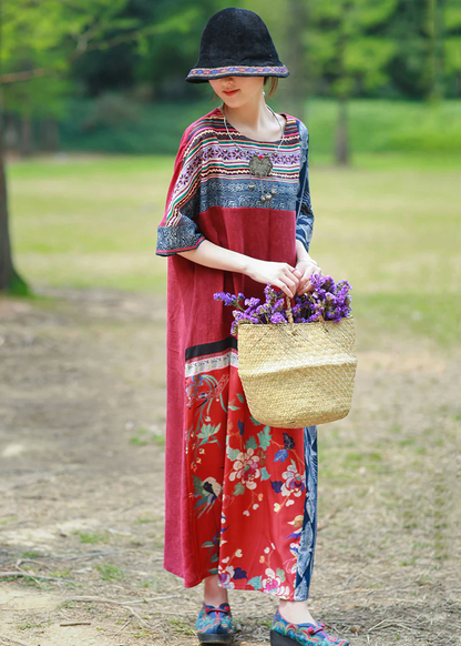 Women's Pocket Patchwork Cotton Printed Half Sleeve Dress