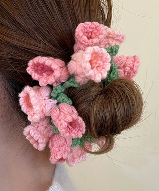 Women's Pink Knitted Cotton Thread Suzuran Flower Hair Band