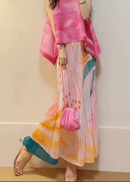 Gradient Printed Top and Skirt Two Piece Summer Outfit