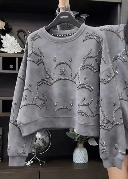 Women's Large Size Round Neck Sequin Long Sleeve Sweatshirt