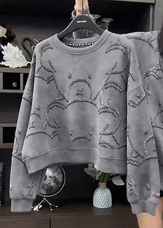 Women's Large Size Round Neck Sequin Long Sleeve Sweatshirt