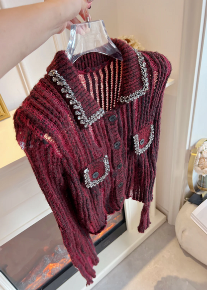 Women's Loose Zirconia Hollow Patchwork Knit Sweater