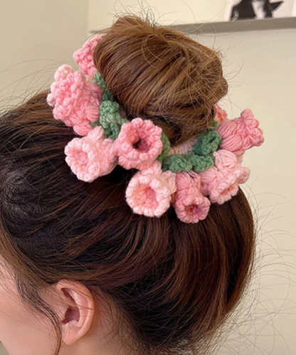 Women's Pink Knitted Cotton Thread Suzuran Flower Hair Band