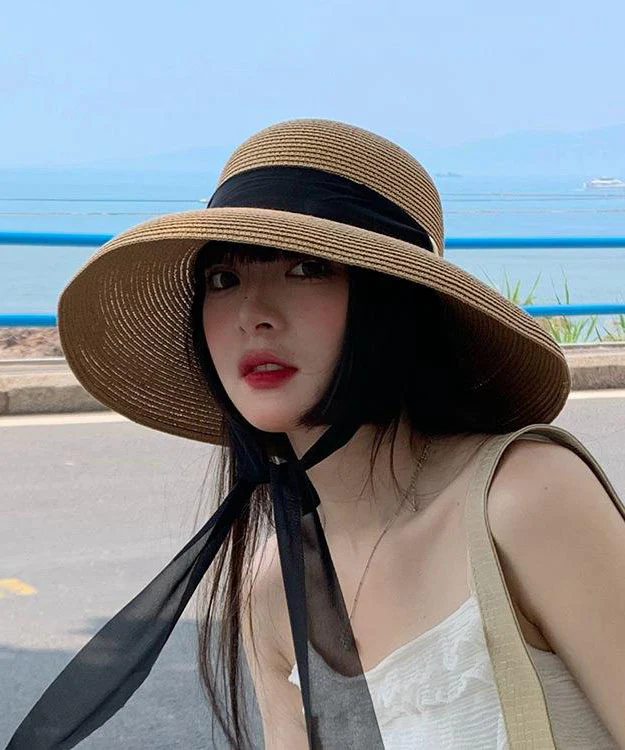 Versatile Large Brim Straw Strap Sun Hat