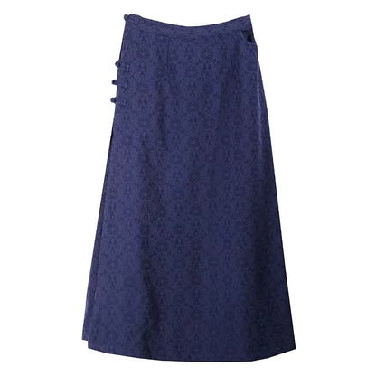Elegant Vintage Jacquard Asymmetric Button Down Skirt