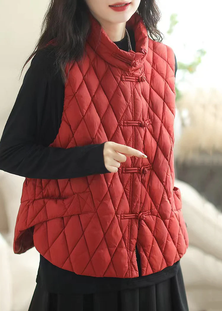 Red Side-Button Cotton Vest