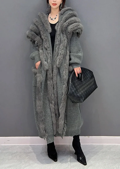 Plus Size Women's Big Patchwork Mink Wool Knit Loose Cardigan