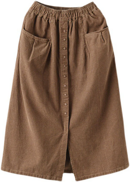 Women's Elasticated Waist Button Pocket Corduroy Skirt