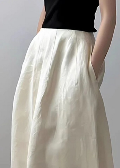 Women's Beige Pocket Solid Color High Waist Half Skirt