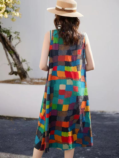 Bohemian Round Neck Sleeveless Beach Dress