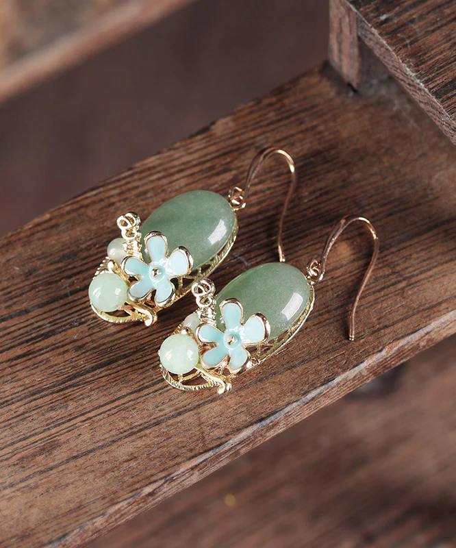 Vintage Jadeite Jade Cloisonne Dangle Earrings