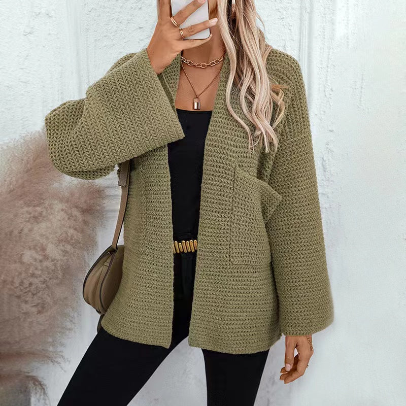 Women's Cardigan Green Knitted Sweater