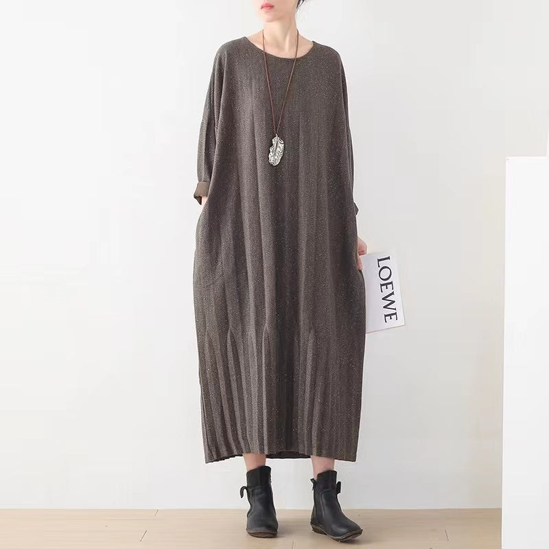 Plus Size Round Neck Mid-Length Knit Sweater Dress