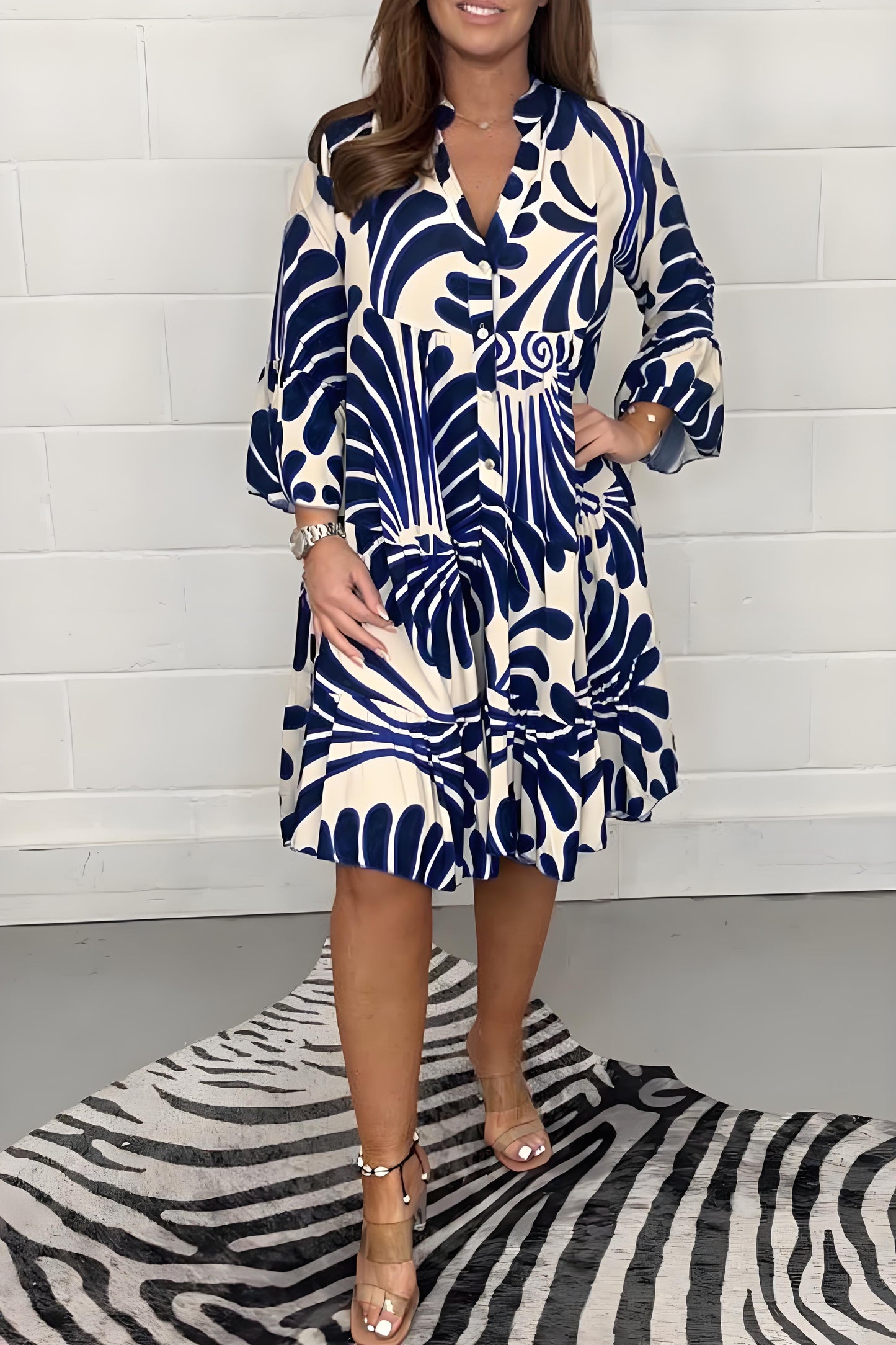 Women's Plus Size Floral Printed Printed Patchwork V-Neck Dresses Dresses